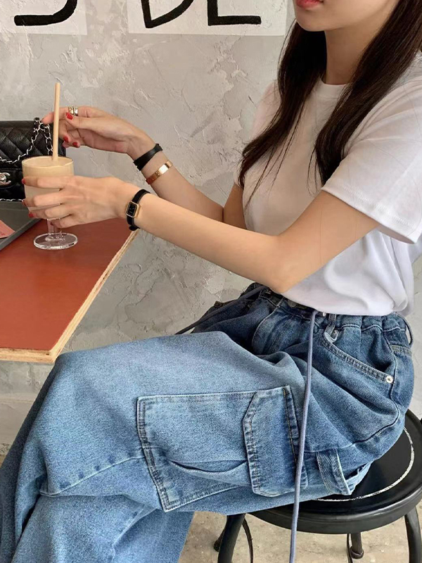 EMMIOL Versatile Drawstring Boyfriend Jeans