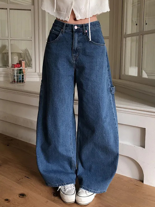 EMMIOL Jeans boyfriend a quadri con lettere a nastro