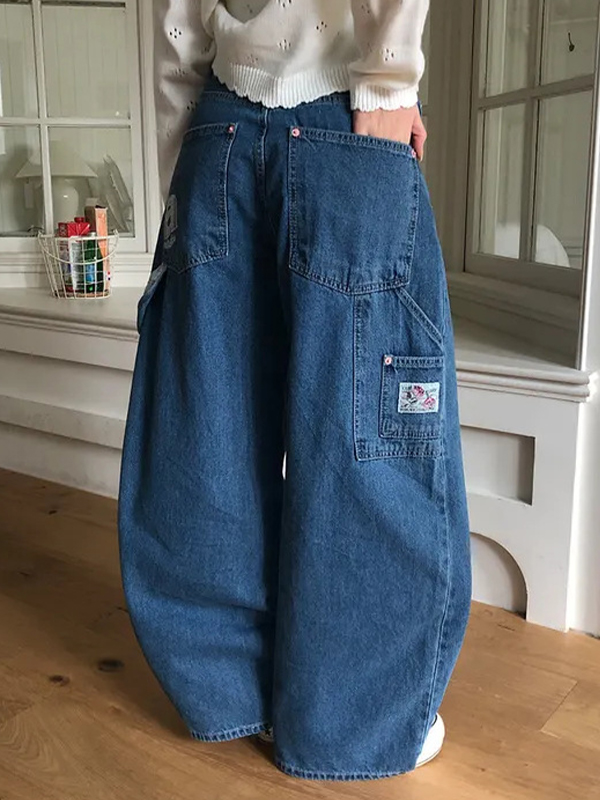 EMMIOL Jeans boyfriend a quadri con lettere a nastro