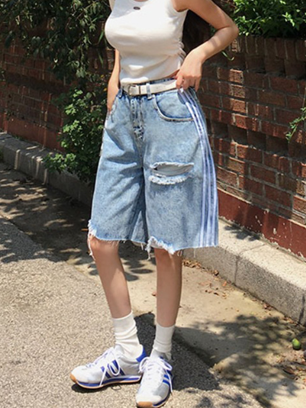 EMMIOL Pantaloncini di jeans a tre cinturini in stile americano