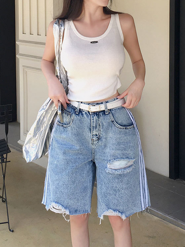 EMMIOL Pantaloncini di jeans a tre cinturini in stile americano