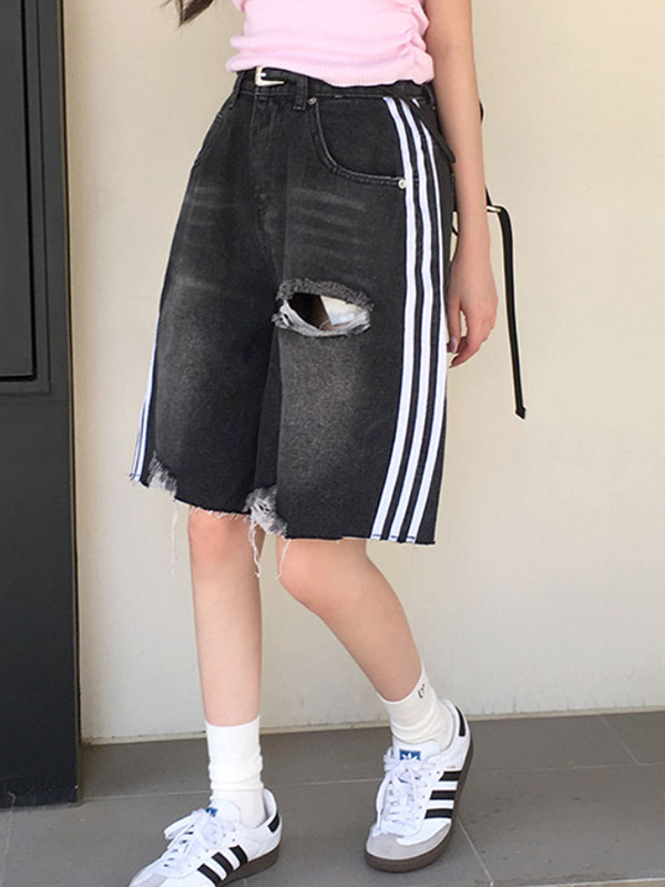 EMMIOL Pantaloncini di jeans a tre cinturini in stile americano