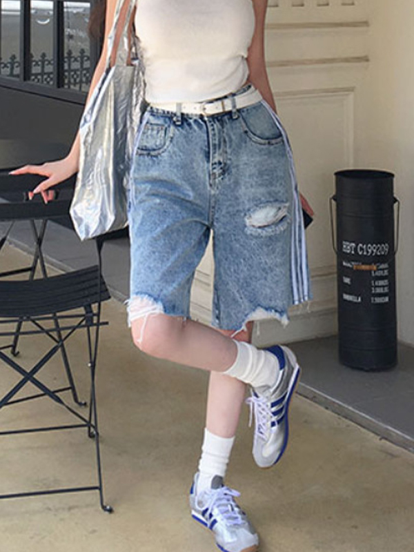 EMMIOL Pantaloncini di jeans a tre cinturini in stile americano