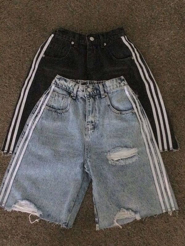 EMMIOL Pantaloncini di jeans a tre cinturini in stile americano