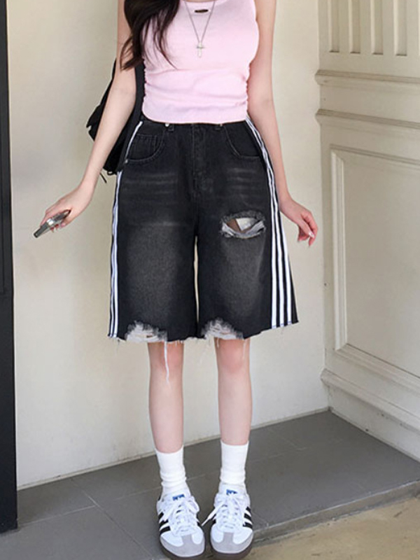 EMMIOL Pantaloncini di jeans a tre cinturini in stile americano