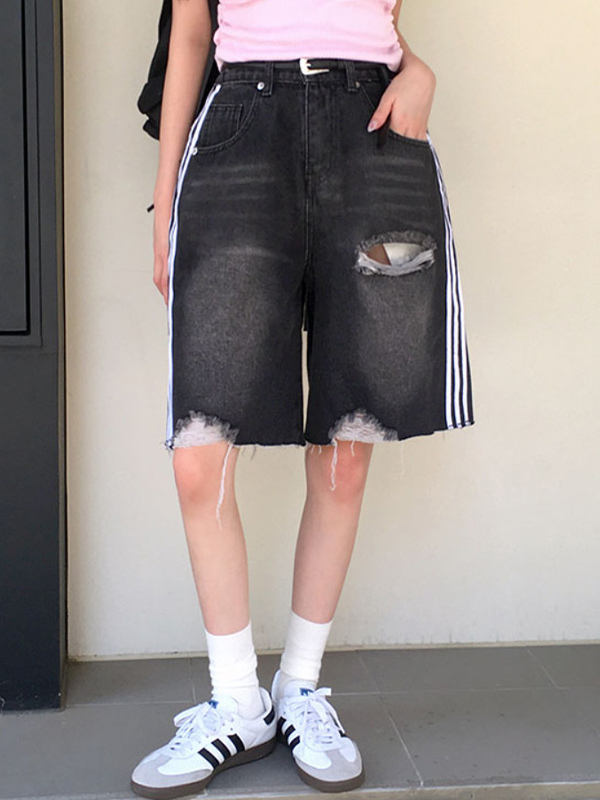 EMMIOL Pantaloncini di jeans a tre cinturini in stile americano