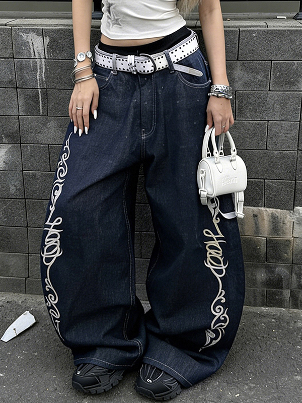 EMMIOL Jeans boyfriend larghi con ricami