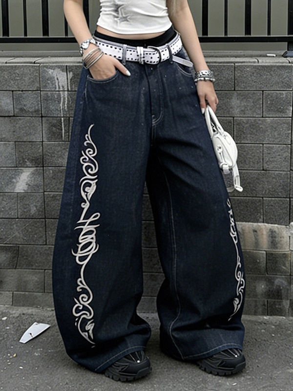 EMMIOL Jeans boyfriend larghi con ricami