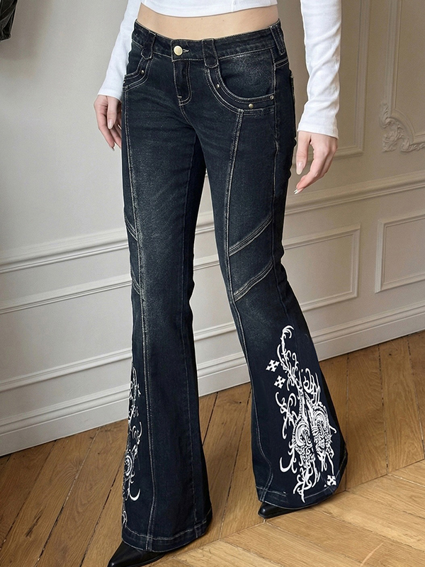 EMMIOL Jeans a zampa aderenti con stampa