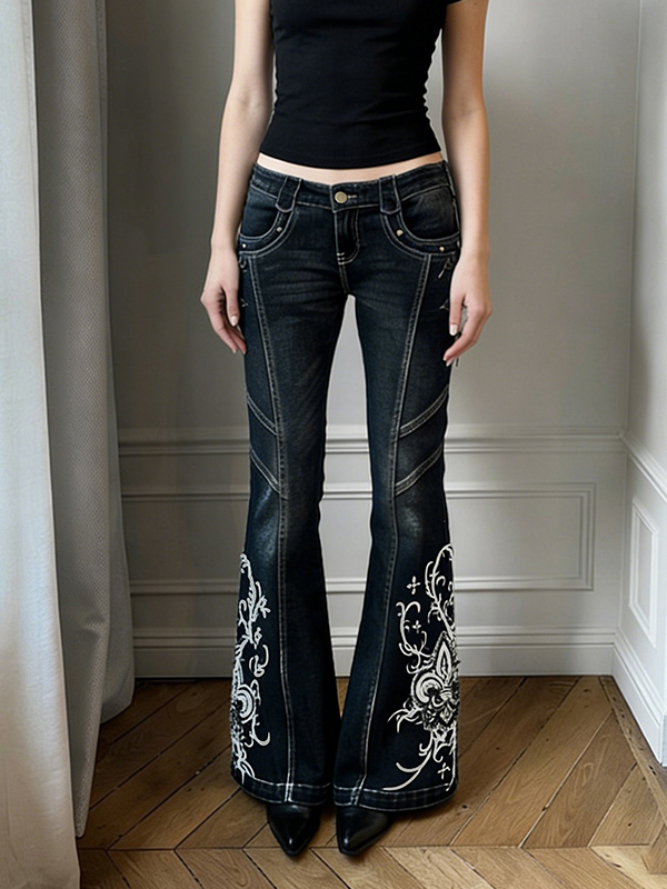 EMMIOL Jeans a zampa aderenti con stampa