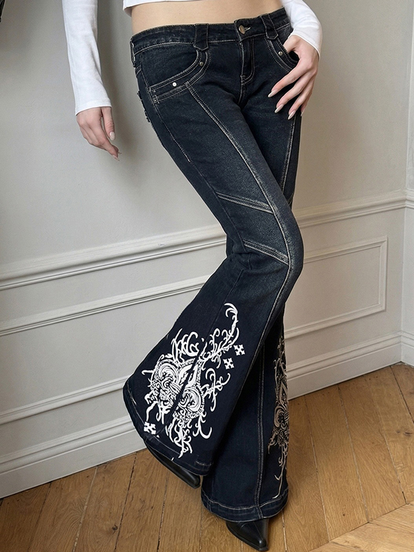 EMMIOL Jeans a zampa aderenti con stampa