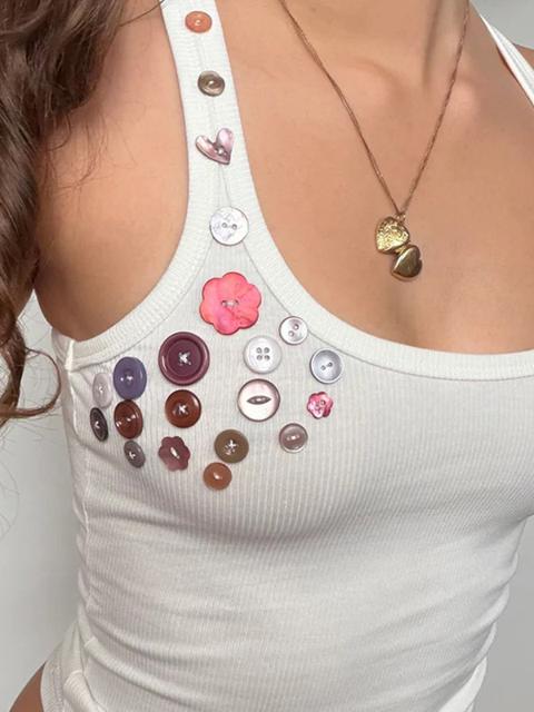 Bunte, handgenähte Knöpfe, Neckholder-Weste
