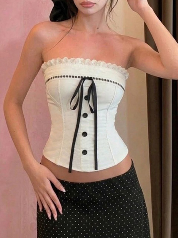 EMMIOL Lace Trim Detailing Bandeau Top