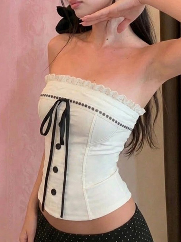 EMMIOL Lace Trim Detailing Bandeau Top