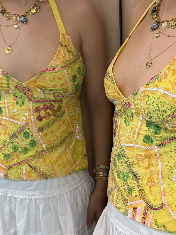 EMMIOL Retro Sequins In Contrasting Colours Halter Vest