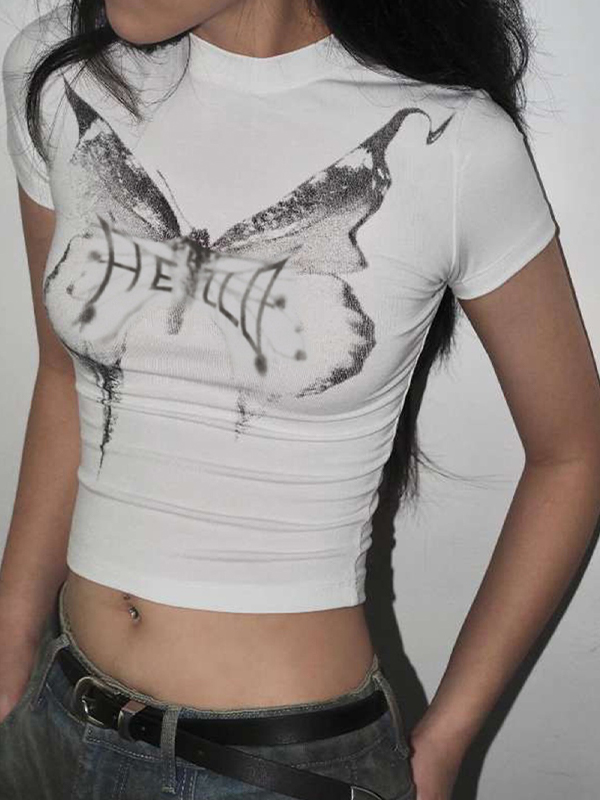 EMMIOL Butterfly Print Short Sleeve