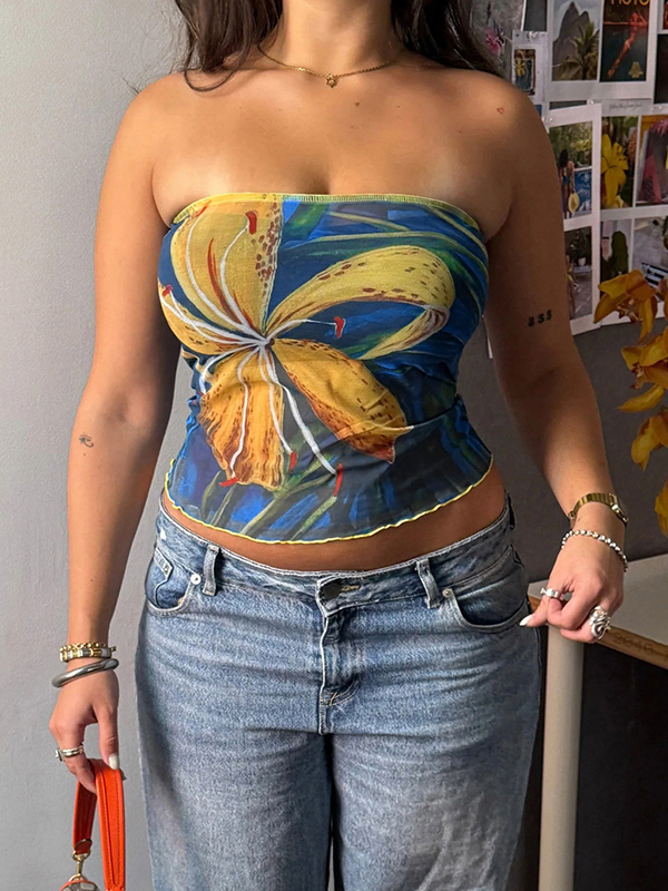 EMMIOL Retro Floral Print Bandeau Top