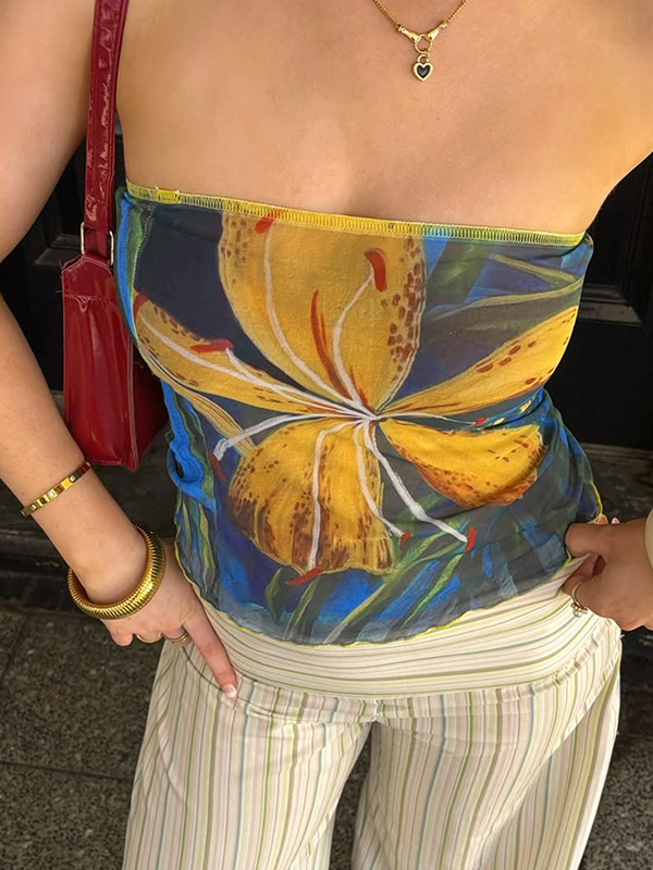 EMMIOL Retro Floral Print Bandeau Top