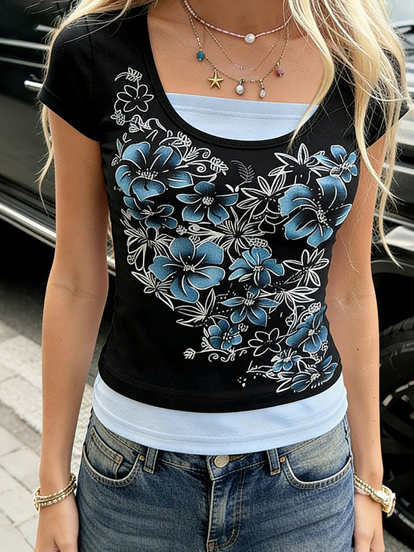 EMMIOL Retro Floral Print Short Sleeve