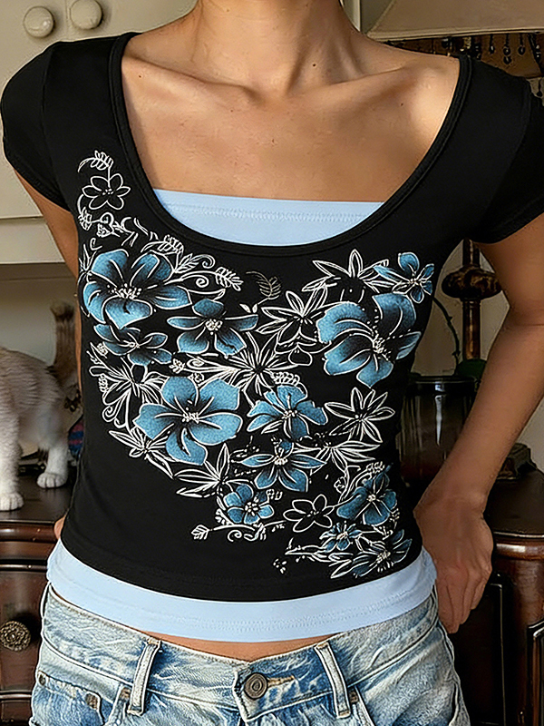 EMMIOL Retro Floral Print Short Sleeve