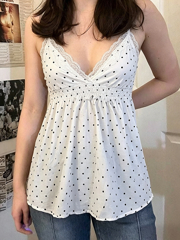 EMMIOL Polka Dot Print V-Neck Cami Top