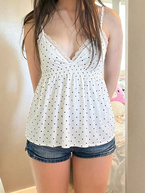 EMMIOL Polka Dot Print V-Neck Cami Top