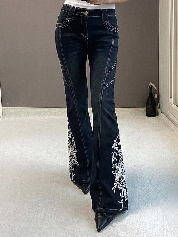 EMMIOL Retro Prints Flare Jeans