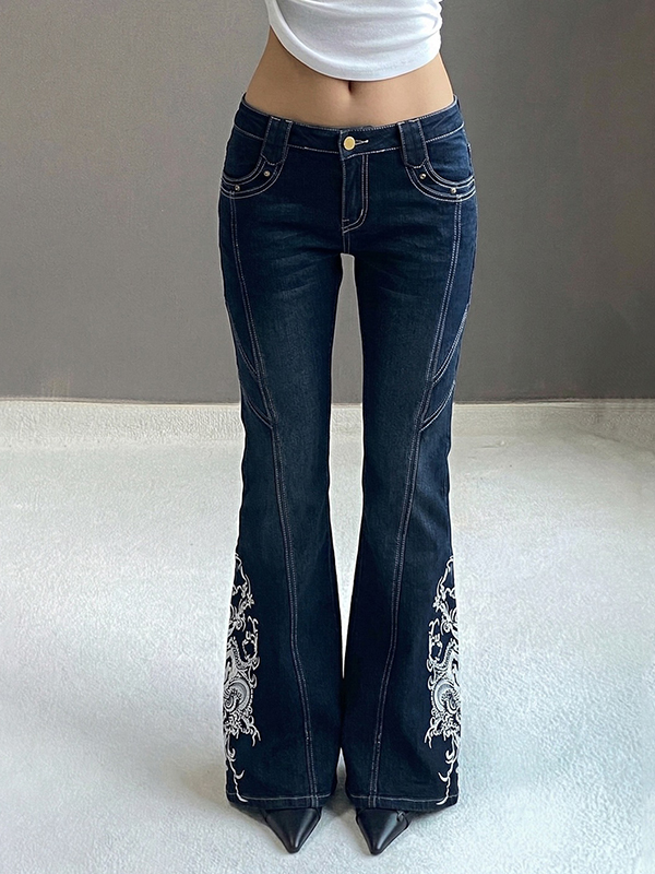 EMMIOL Retro Prints Flare Jeans