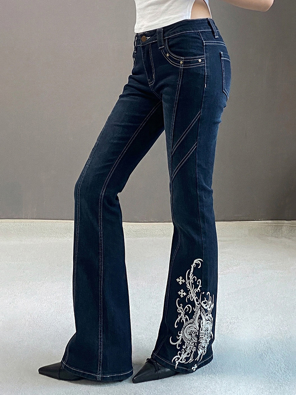 EMMIOL Retro Prints Flare Jeans