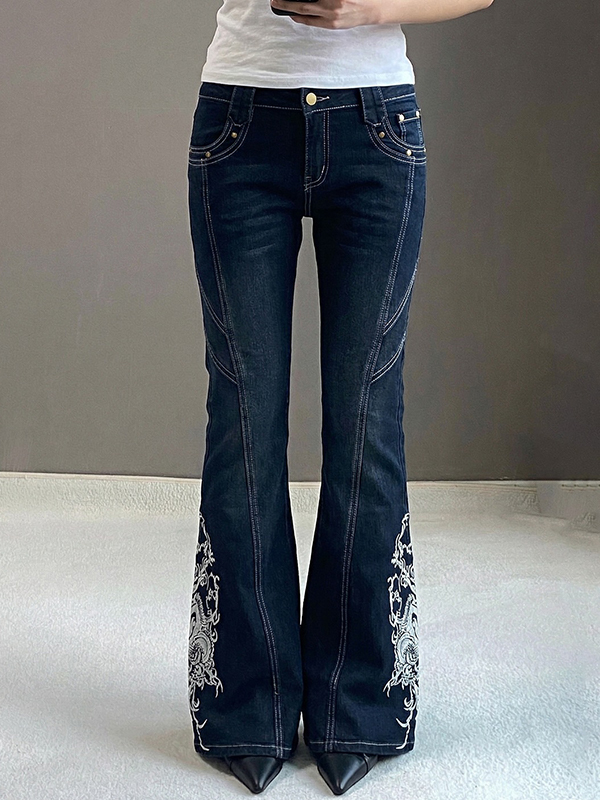 EMMIOL Retro Prints Flare Jeans