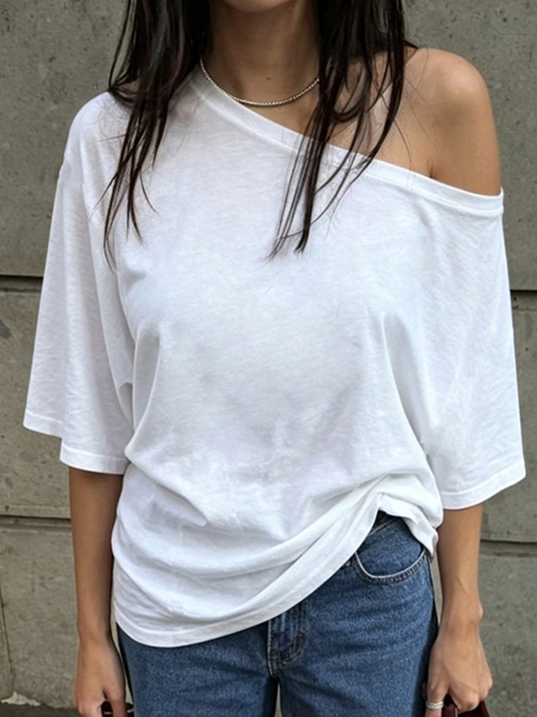 EMMIOL White Off-The-Shoulder Short Sleeve