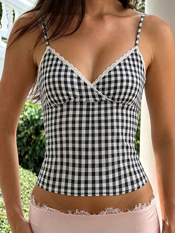 EMMIOL Elegant Checked Pattern Cami Top