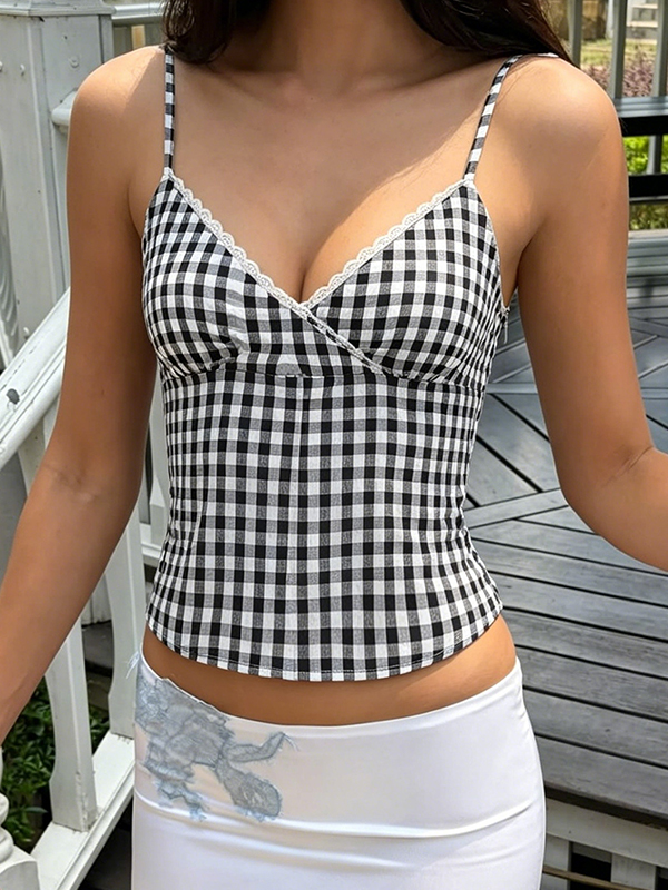 EMMIOL Elegant Checked Pattern Cami Top