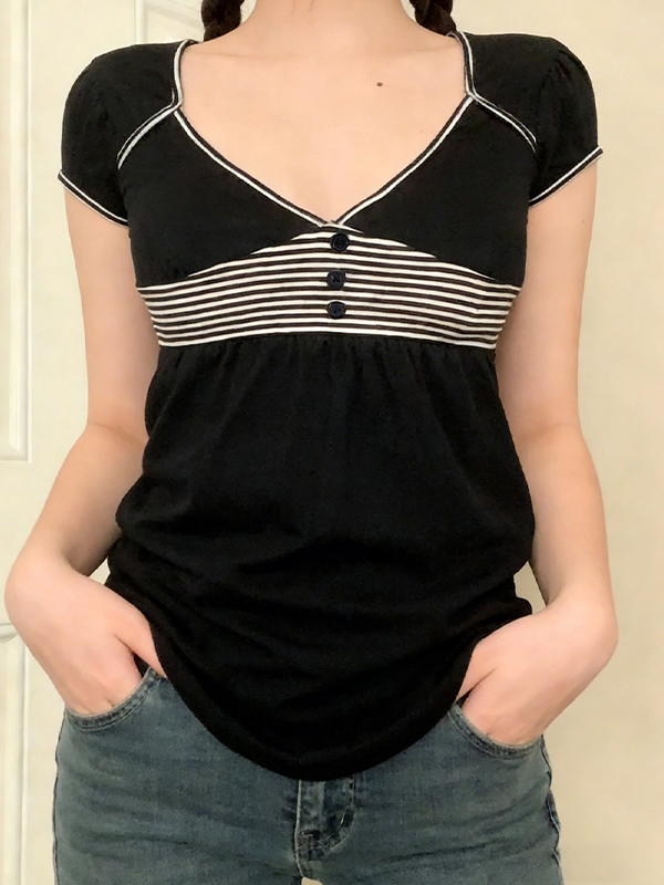 EMMIOL Striped Patchwork Short Sleeve