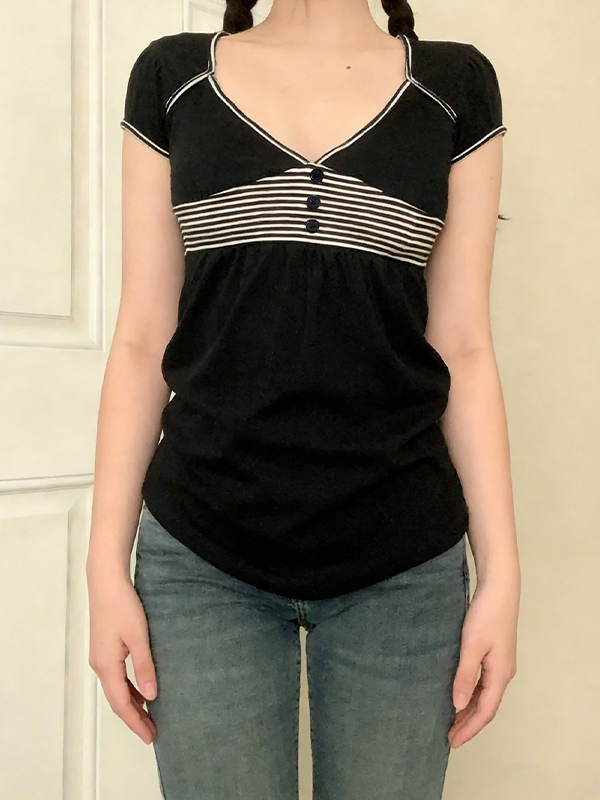 EMMIOL Striped Patchwork Short Sleeve