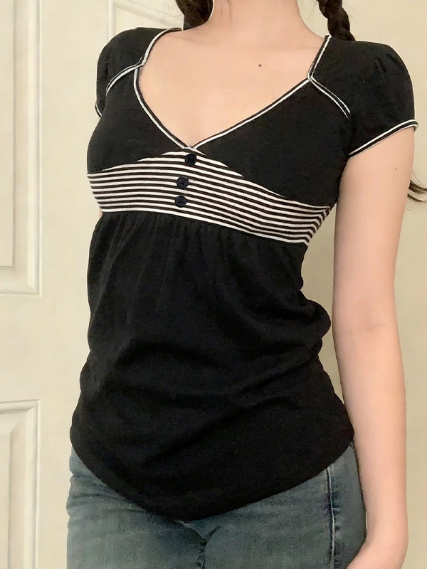 EMMIOL Striped Patchwork Short Sleeve