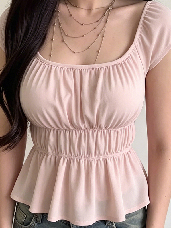 EMMIOL Pleated Waistband Short Sleeve