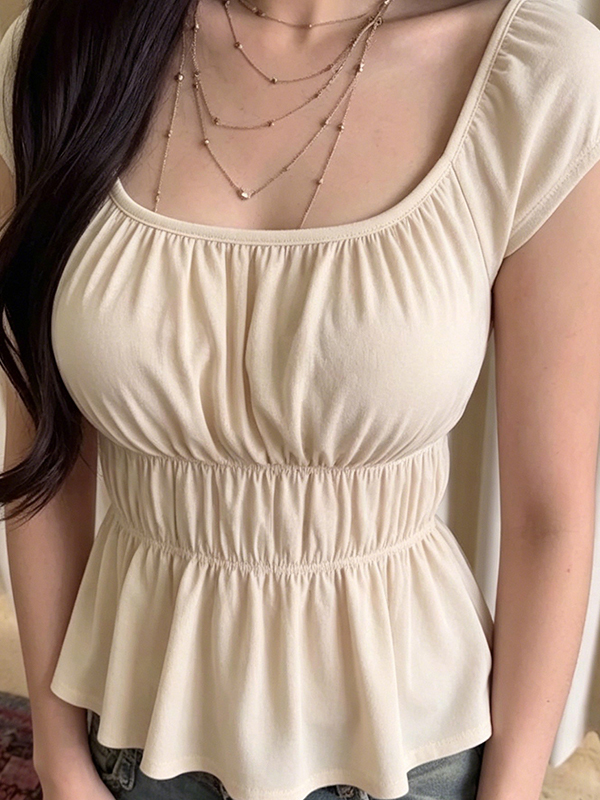 EMMIOL Pleated Waistband Short Sleeve