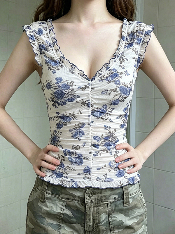 EMMIOL Holiday-Inspired Floral Print Short Sleeve