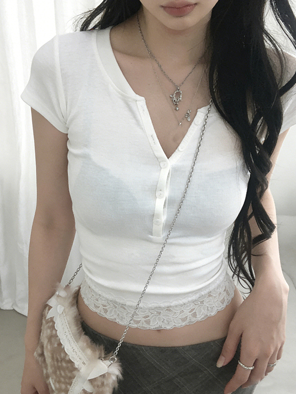 EMMIOL V-Neck Buttons Short Sleeve