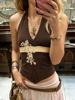 EMMIOL Brown Floral Print Halter Vest