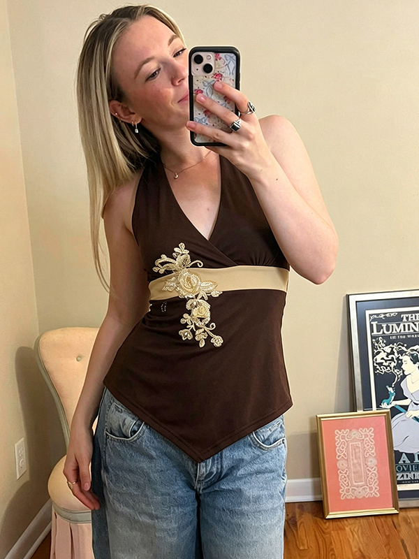 EMMIOL Brown Floral Print Halter Vest