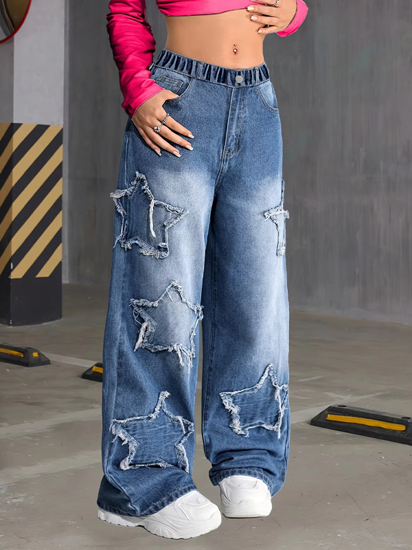 EMMIOL Star Patchwork Boyfriend Jeans