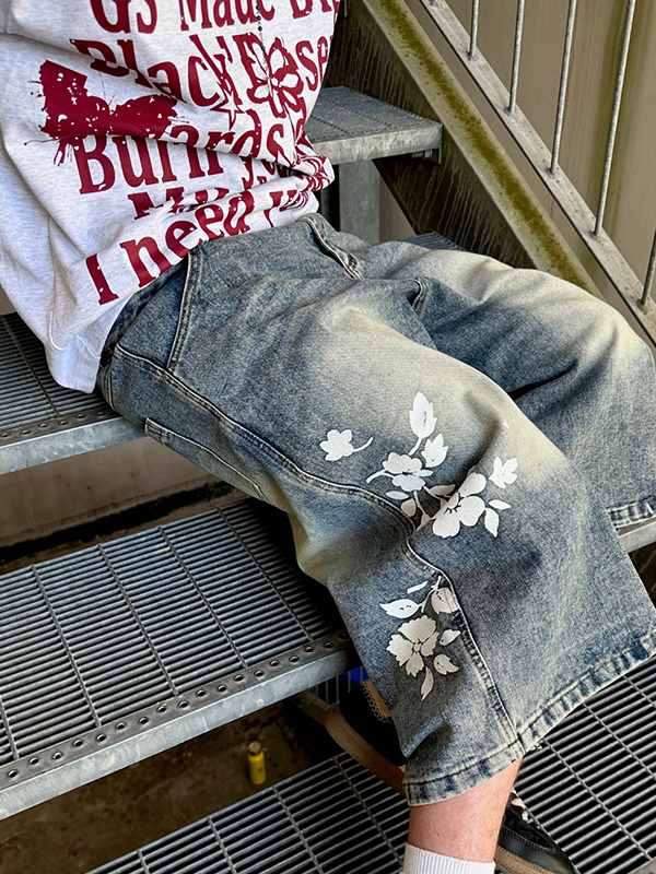 EMMIOL Retro Floral Print Denim Shorts