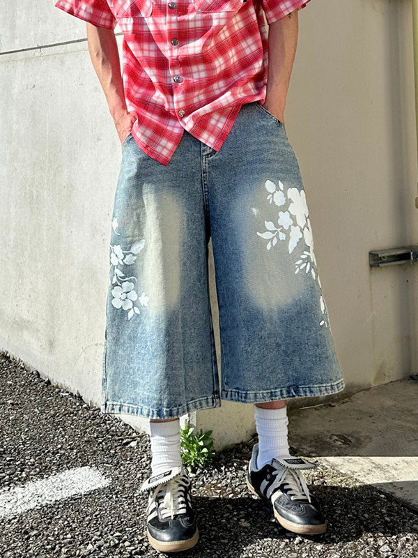 EMMIOL Retro Floral Print Denim Shorts