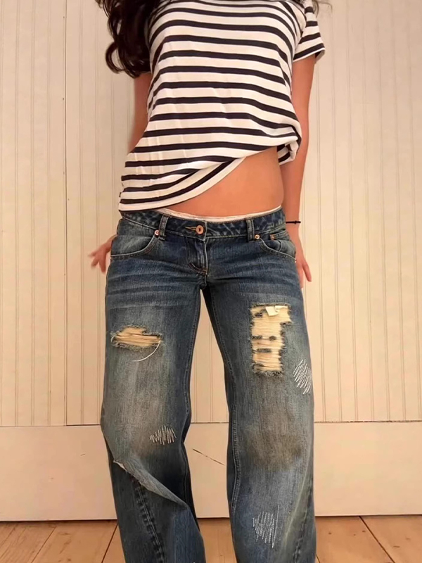 EMMIOL Vintage Angel Wings Boyfriend Jeans