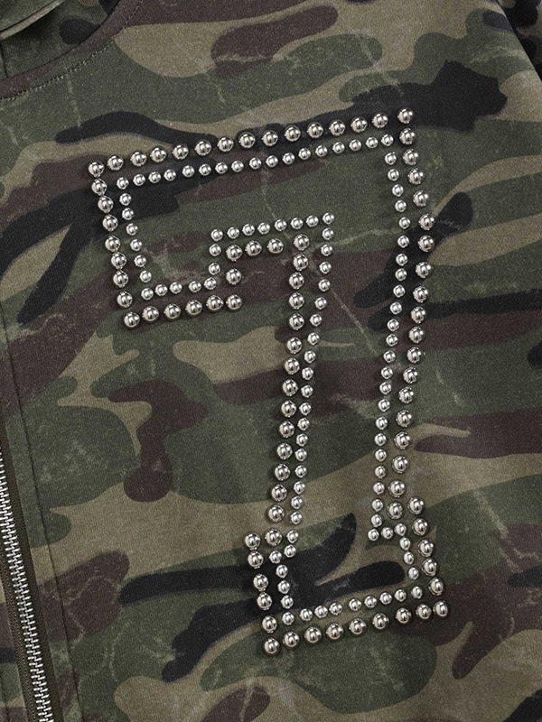 EMMIOL Hip-Hop Studded Embroidery Hoodie