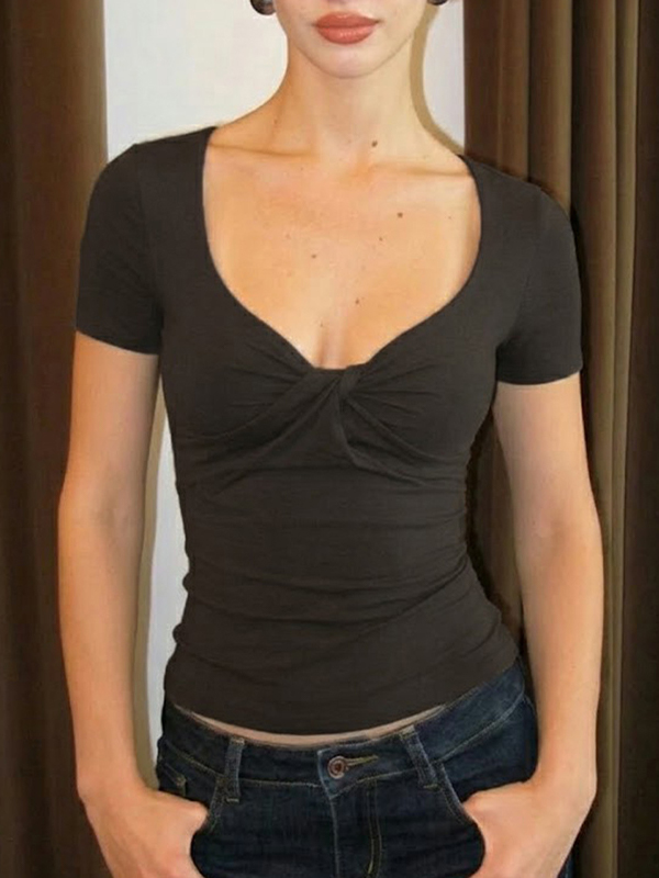 EMMIOL Camiseta sexy ajustada de manga corta de color liso