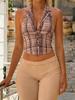 EMMIOL Chaleco halter de patchwork a cuadros retro