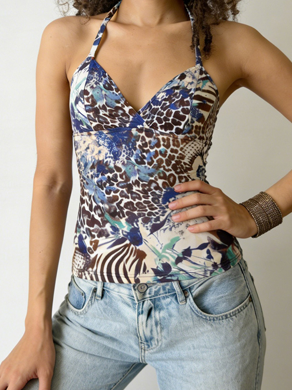 EMMIOL Chaleco halter con estampados únicos de estilo retro